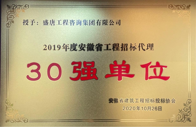 2020年度安徽省工程招标代理30强单位